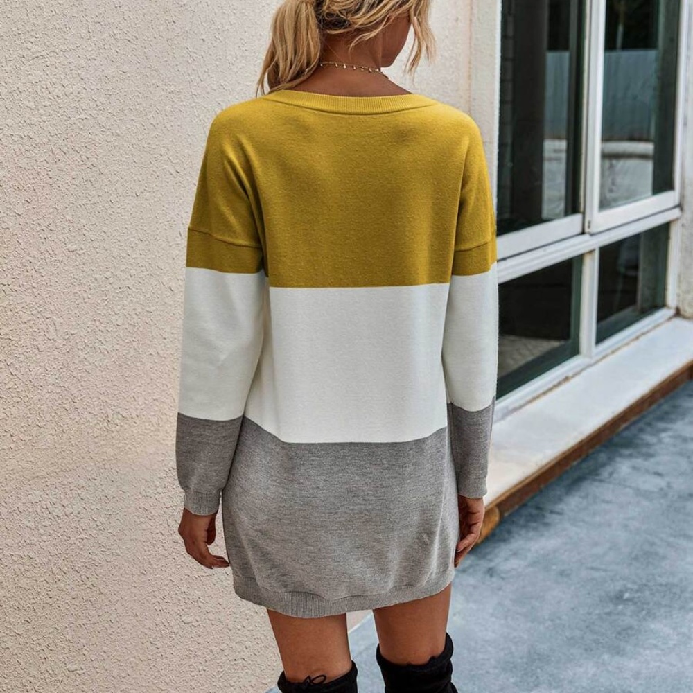 Color block long sleeve sweater dress - RUST - Picture 8 of 16